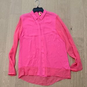 EliE Tahari Pink Sheer Button-Up Blouse xs